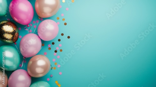 Colorful Party Balloons and Confetti on a Blue Background - Festive Celebration Concept