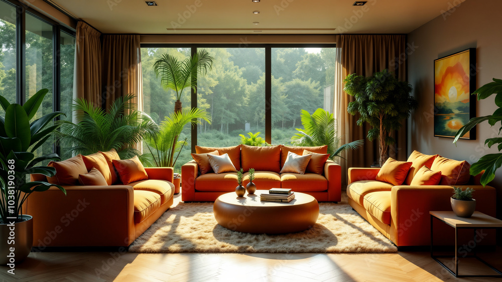 Warm and Inviting Living Room Next to a Beautiful Indoor Garden Designed for Comfort Warm and Inviting Living Room Next to a Beautiful Indoor Garden Designed for Comfort