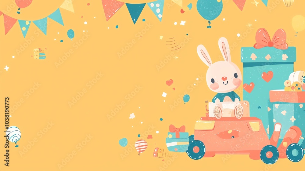 Baby toys design, flat design, side view, playful baby shower theme, cartoon drawing, vivid Baby toys design, flat design, side view, playful baby shower theme, cartoon drawing, vivid