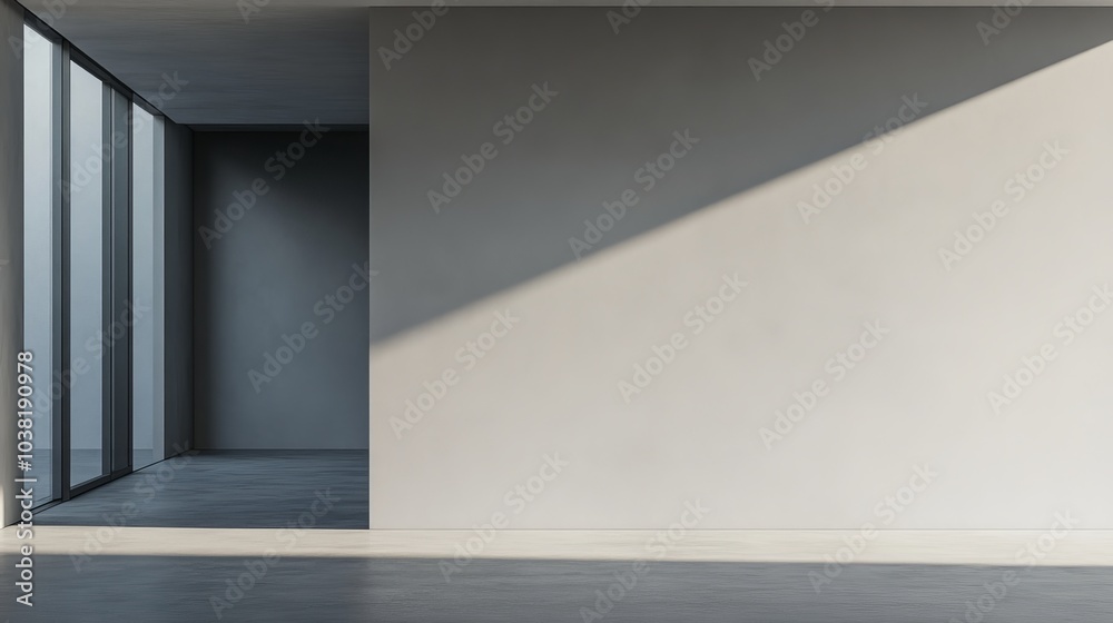 Fototapeta premium Minimalist living room with empty space and a grey wall.