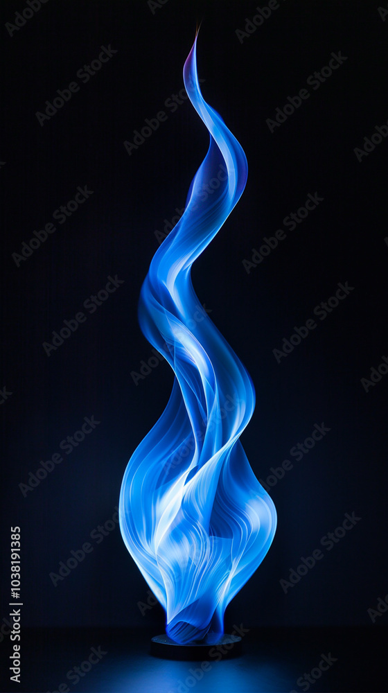 Spiral burning fire image, deep blue and bright with minimalistic plain black background. Spiral burning fire image, deep blue and bright with minimalistic plain black background.