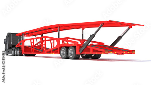 Car Carrier Semi Truck Trailer 3D rendering on white background photo