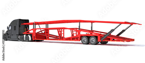 Car Carrier Semi Truck Trailer 3D rendering on white background photo