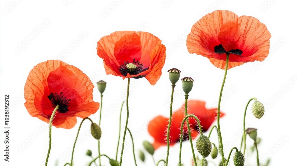 Obraz premium Red poppies on a white background. -