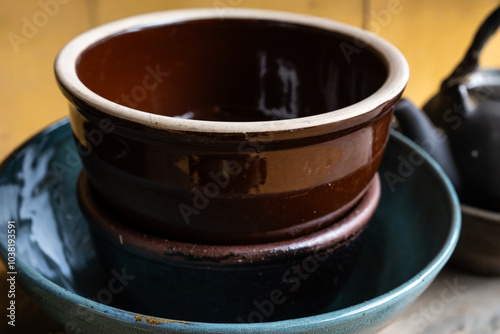 old ceramic bowls and dish photo