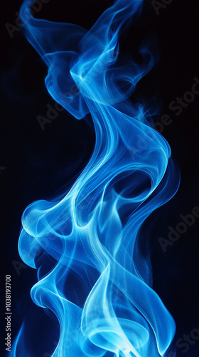 Intense blue flame with fluid motion on a dark background