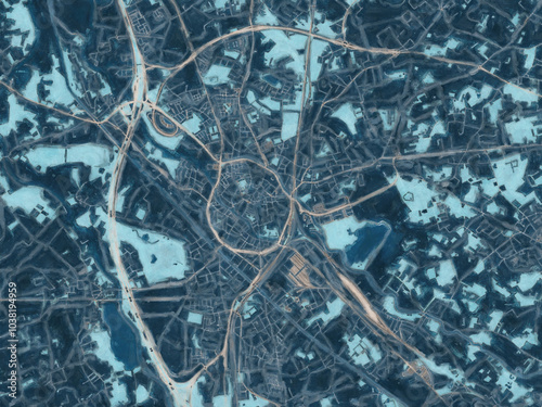 Konstfotografi Painterly Style City Map of Mechelen, Belgium in a Blue Color Scheme