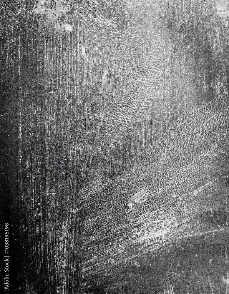 Obraz premium Abstract grayscale texture; strokes of white and grey on dark background. A captivating study in contrasts and shades.