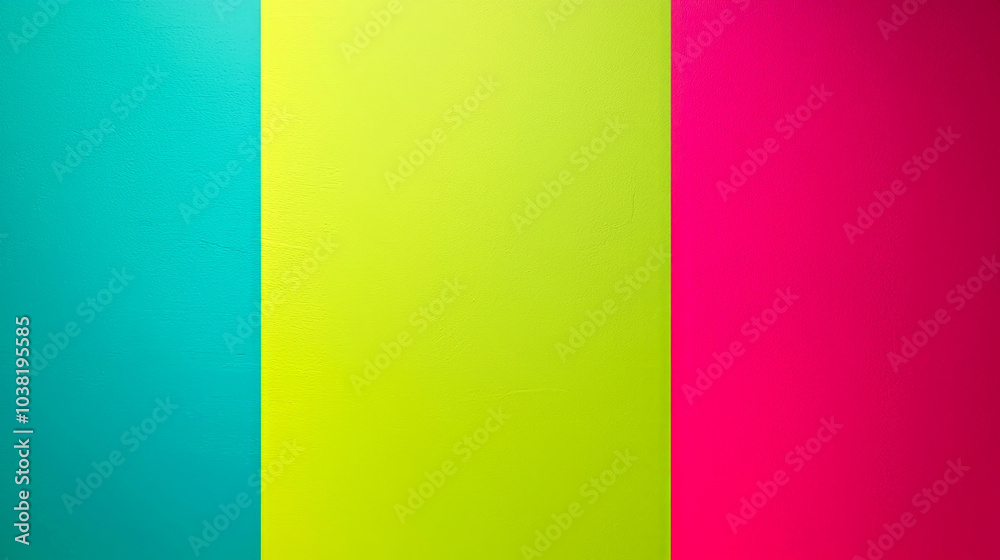 Fototapeta premium Abstract background with three vertical color blocks in blue, green, and pink.