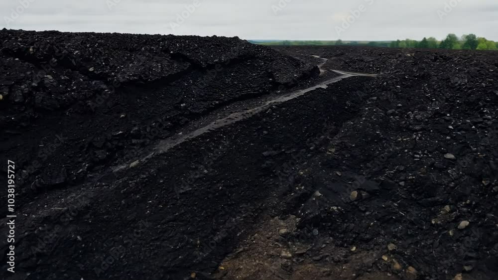 Geological section of soil, layers of coal and rock. Overburden open mine anthracite. Dark texture black color, zoom in. slow motion. 4K video Geological section of soil, layers of coal and rock. Overburden open mine anthracite. Dark texture black color, zoom in. slow motion. 4K video