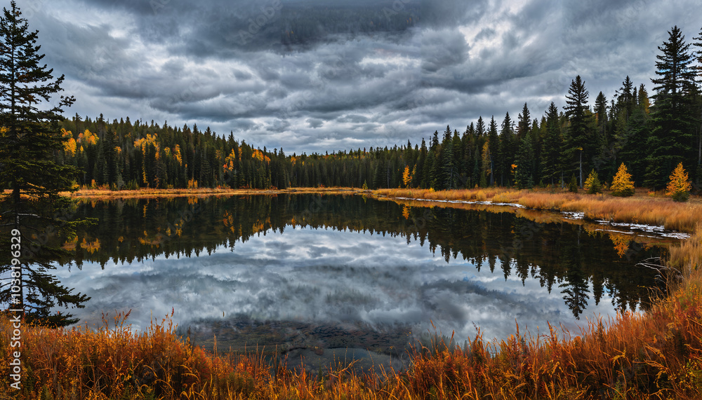 Fototapeta premium Reflets d'automne sur le lac tranquille