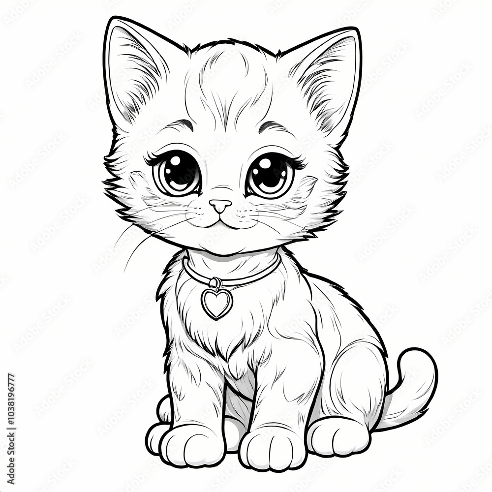 Obraz premium Cute Young Kitten Coloring Book Page