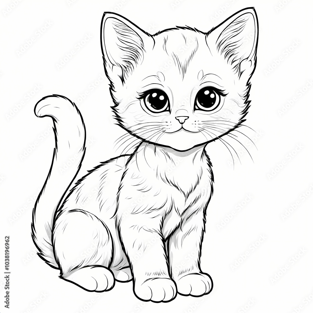 Fototapeta premium Cute Young Kitten Coloring Book Page