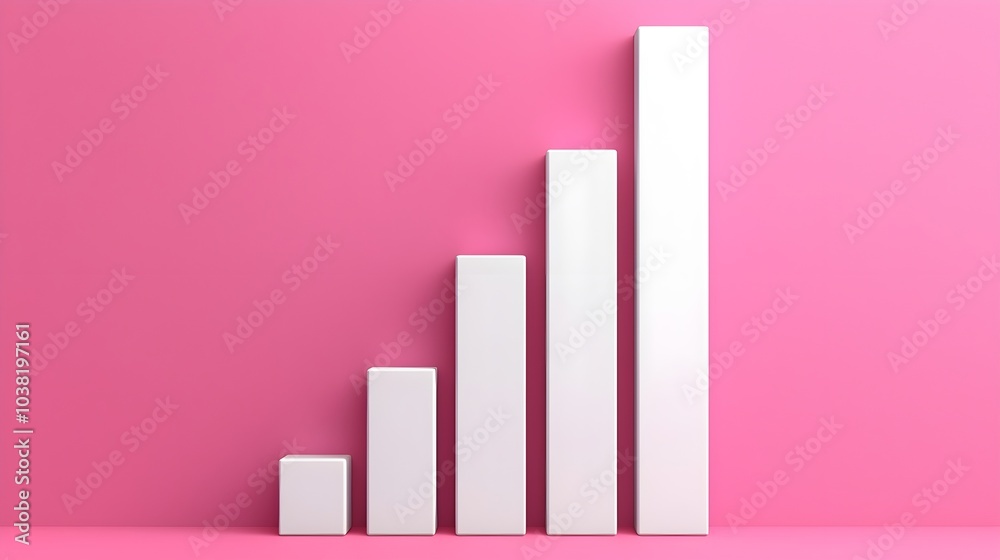 Growing white bar graph on vibrant pink background Growing white bar graph on vibrant pink background