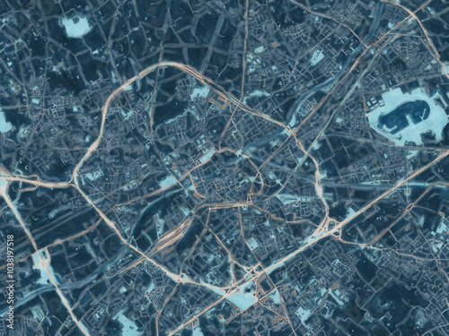 фотографія Painterly Style City Map of Kortrijk, Belgium in a Blue Color Scheme