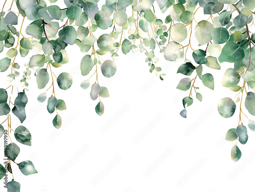 Eucalyptus Watercolor Frame on Clear Background Eucalyptus Watercolor Frame on Clear Background