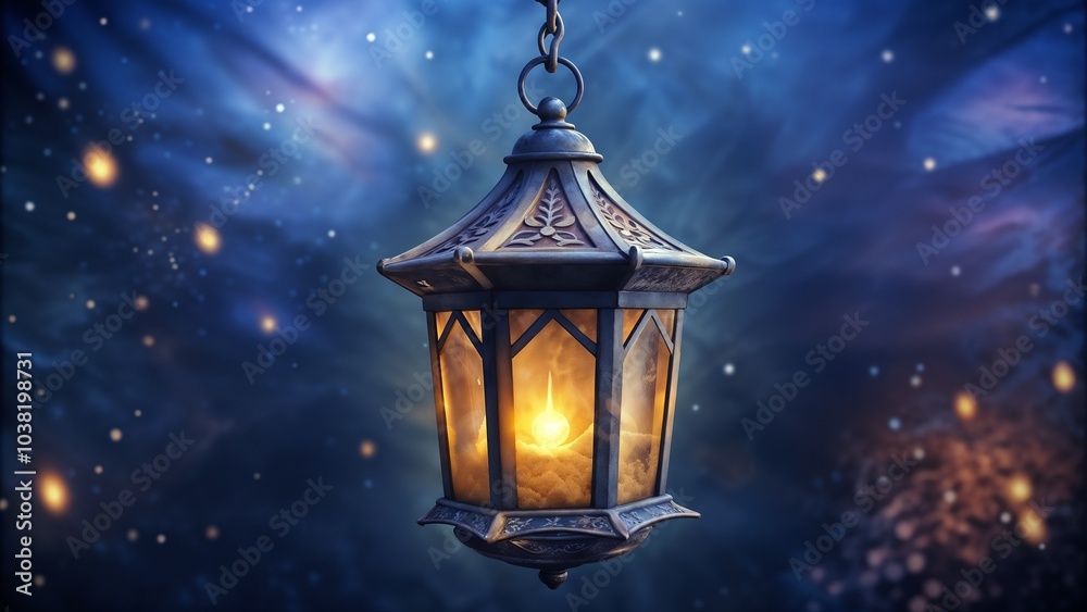 ntique lantern glowing against a mystical blue background
ntique lantern glowing against a mystical blue background