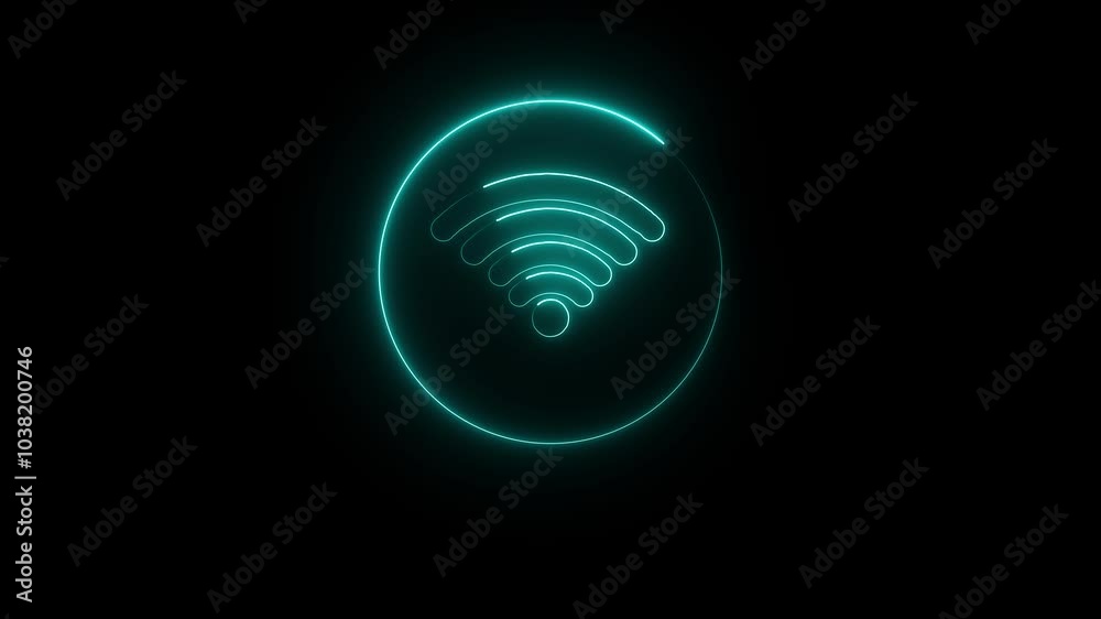neon animation of wifi sign on black background, fast moving blue and pink rays to both sides. glowing lines, video animation of a stylized icon with the image of the symbol - WI-FI,. neon animation of wifi sign on black background, fast moving blue and pink rays to both sides. glowing lines, video animation of a stylized icon with the image of the symbol - WI-FI,.