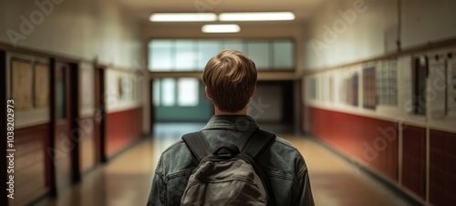 A student walks down a quiet school hallway, reflecting on the day ahead during late afternoon hours