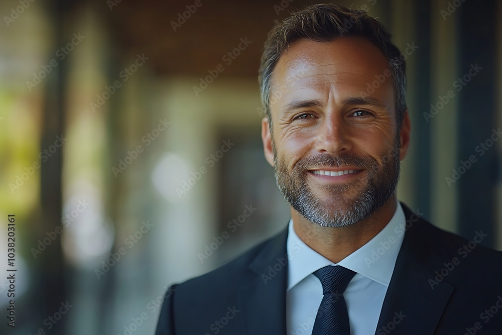 Confident Businessman Smiling in Office Portrait Confident Businessman Smiling in Office Portrait