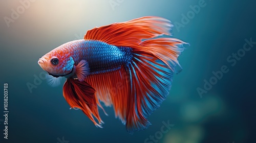 Beautiful betta fish swimming with flowing fins in aquarium