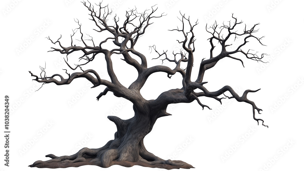 leafless old spooky tree isolated on white or transparent png