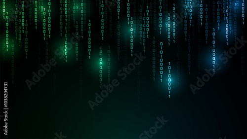 Matrix vector digital code rain in a Matrix inspired futuristic style. Light Effect matrix background. High-tech backdrop with glowing binary characters
