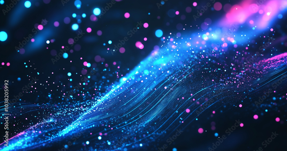 Fototapeta premium Blue abstract technology data wavy lines in holographic style