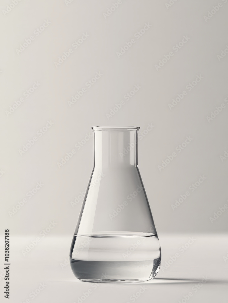 A clear glass flask container isolated on a white background. A clear glass flask container isolated on a white background.