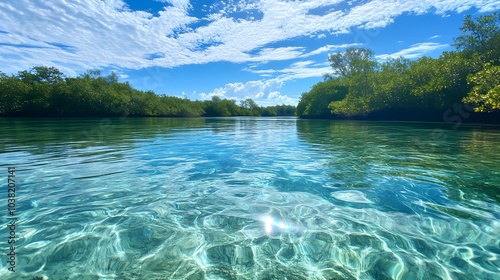 Tranquil Water Landscape with Clear Sky and Reflections