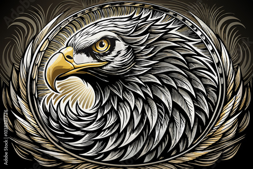 eagle vector with swirling elements around it, vintage aesthetics sketch photo