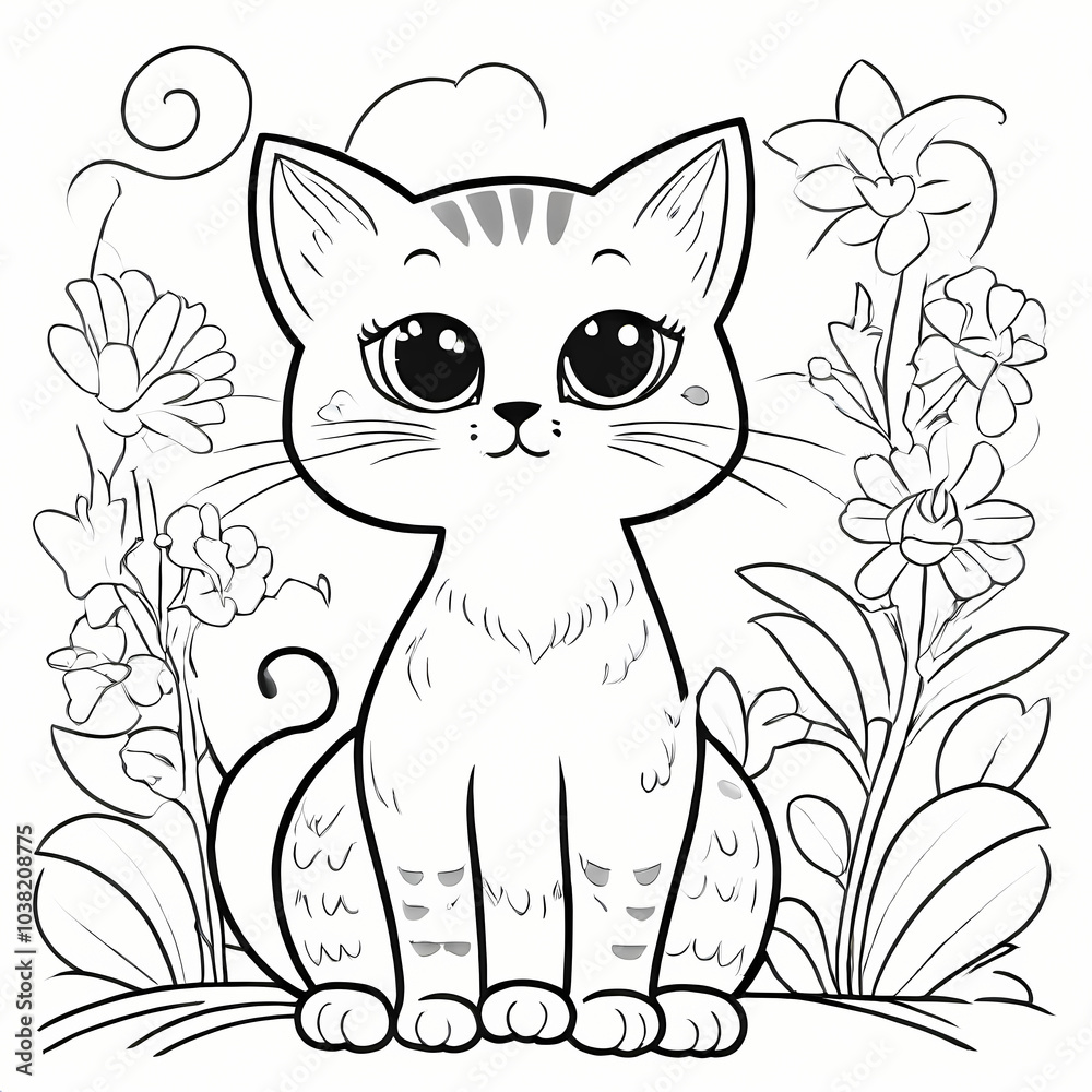 Obraz premium Cute Cat Coloring Book Page