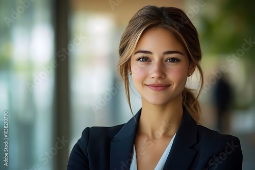 Confident Businesswoman in Black Blazer with Warm Smile