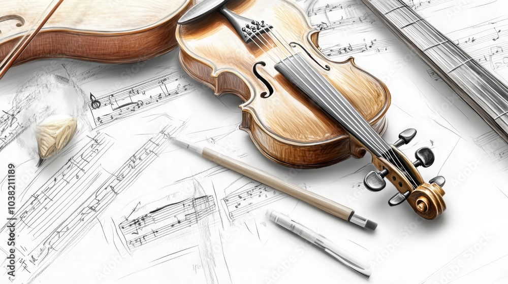 Fototapeta premium Elegant Violin Illustration on White Background