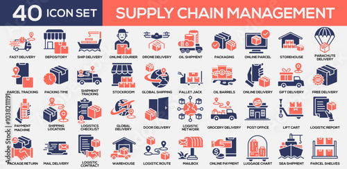 Supply Chain Management Glyph Color Icon Collection
