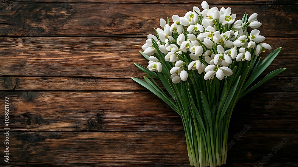 Bouquet of snowdrops on a wooden table. Bouquet of snowdrops on a wooden table.
