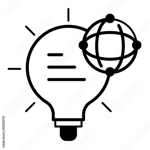 Global Innovation Icon – A Light Bulb with a Globe Network, Representing International Collaboration and Technological Innovation