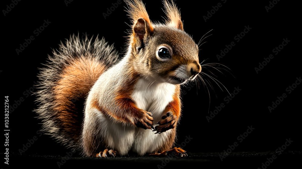 Obraz premium A close-up portrait of a squirrel with a black background.