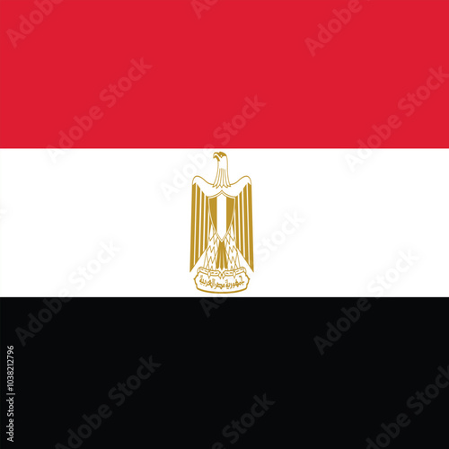 An illustration of Egypt's flag shows three horizontal stripes: red at the top, white in the middle with the golden Eagle of Saladin, and black at the bottom, symbolizing Egypt's history and strength.