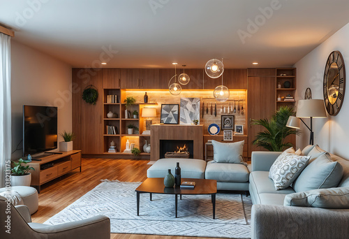 Modern Living Room Design with Elegant Lighting and Cozy Ambiance