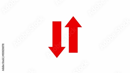 Red color swipe up and down pointing solid arrow icon. Up down and crocin arrow loading background.