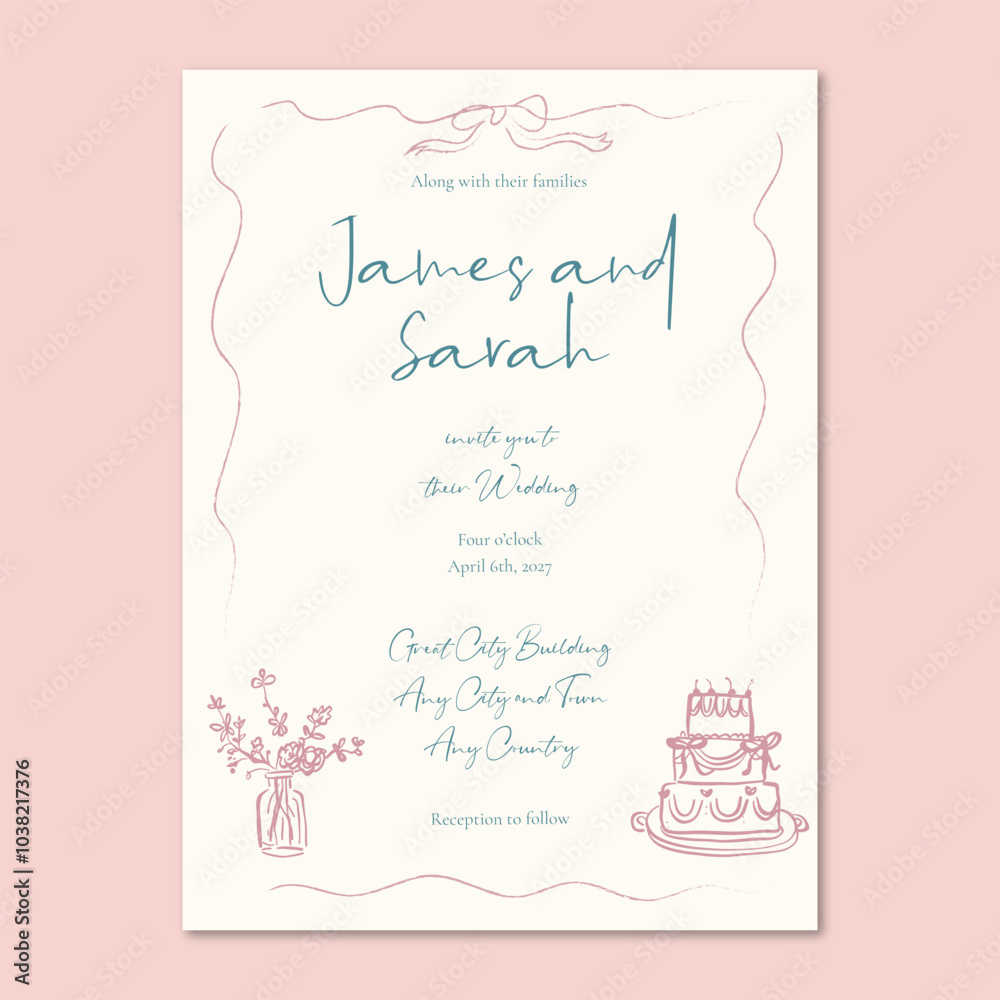Hand drawn whimsical minimalist wedding invitation Hand drawn whimsical minimalist wedding invitation