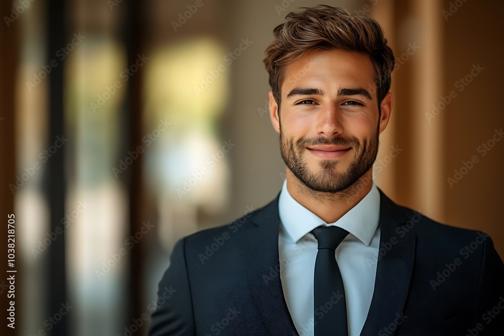 Confident Executive in Dark Suit, Friendly Smile