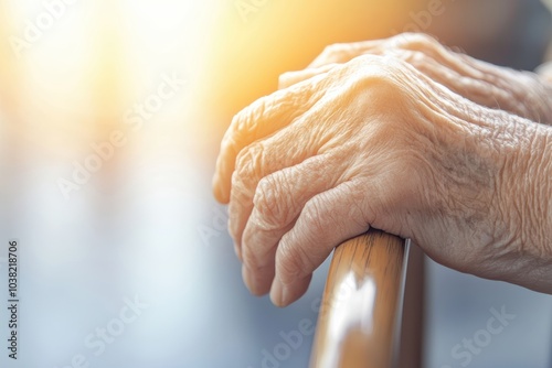 The Gentle Touch A Close-Up of Aging Hands Resting on a Supportive Surface