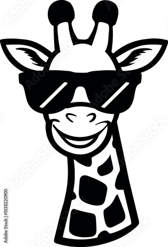 Giraffe Wearing Glasses Vector Black Silhouette Design for T-Shirt