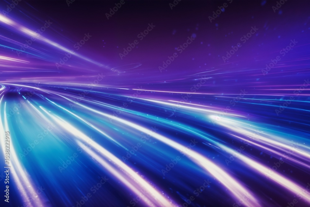 Futuristic purple and blue light trails on a highway at night, creating a dynamic and fast-paced atmosphere. Futuristic purple and blue light trails on a highway at night, creating a dynamic and fast-paced atmosphere.