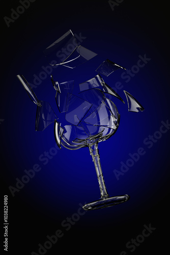 Action Shot of Breaking Wine Glass - 3D Illustration Render