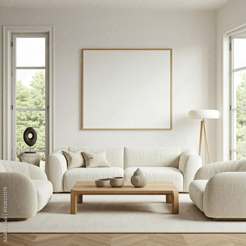 Fototapeta premium Minimalist loft modern living room with sofa, mockup frame 