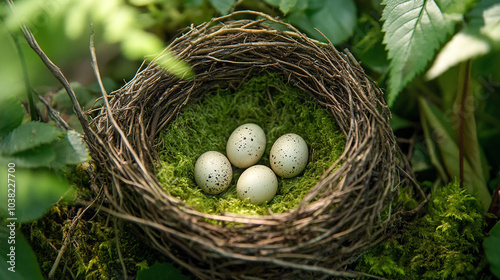 自然の巣にある小さな鳥の卵 photo