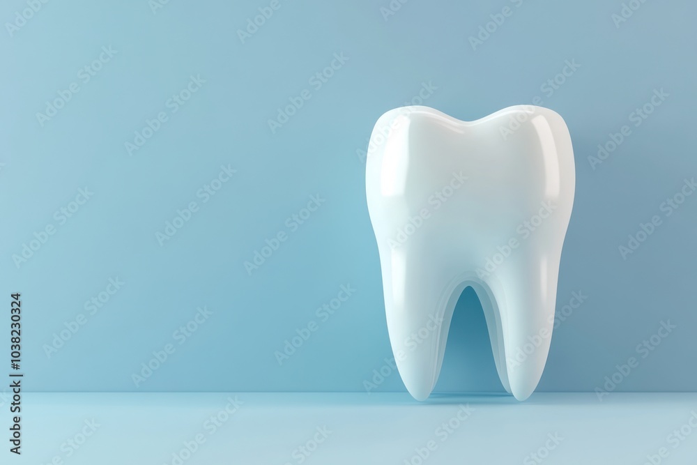 3d rendered tooth stands out against a light blue backdrop, showcasing its smooth surface and anatomical details, symbolizing dental health and hygiene in a clean presentation 3d rendered tooth stands out against a light blue backdrop, showcasing its smooth surface and anatomical details, symbolizing dental health and hygiene in a clean presentation